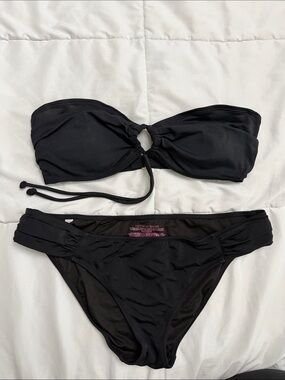 Victoria's Secret Black Strapless Ring-Front Bikini Set